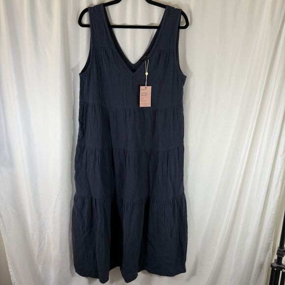 Quince Dresses & Skirts - New Quince 100% Organic Cotton Gauze Tiered Maxi Dress Women's Large Blue Slvlss